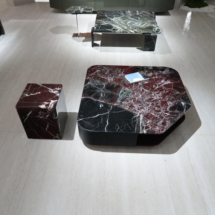 デザイナーズ 大理石センターテーブル ダークレッド×ブラック 高級ラグジュアリー リビングテーブル jrjj-8555