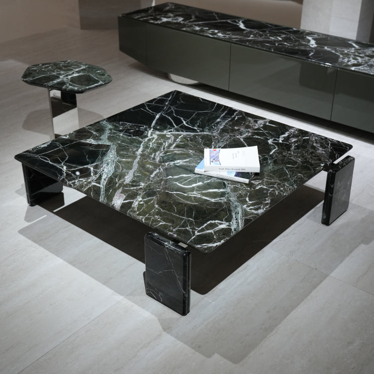 デザイナーズ 大理石センターテーブル ダークグリーン×ブラック 天然石モダン リビングテーブル jrjj-8598
