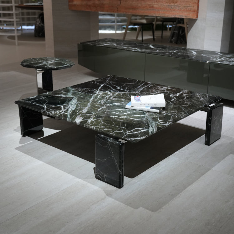 デザイナーズ 大理石センターテーブル ダークグリーン×ブラック 天然石モダン リビングテーブル jrjj-8598