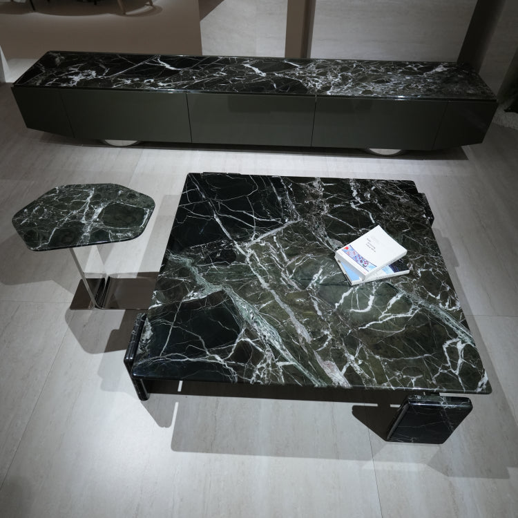 デザイナーズ 大理石センターテーブル ダークグリーン×ブラック 天然石モダン リビングテーブル jrjj-8598