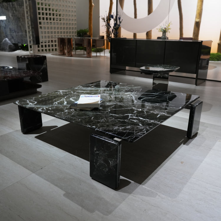 デザイナーズ 大理石センターテーブル ダークグリーン×ブラック 天然石モダン リビングテーブル jrjj-8598
