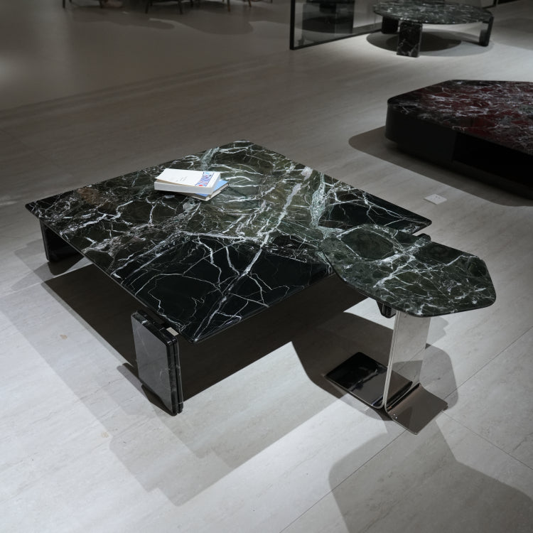 デザイナーズ 大理石センターテーブル ダークグリーン×ブラック 天然石モダン リビングテーブル jrjj-8598