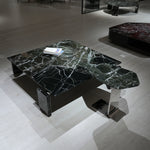 デザイナーズ 大理石センターテーブル ダークグリーン×ブラック 天然石モダン リビングテーブル jrjj-8598