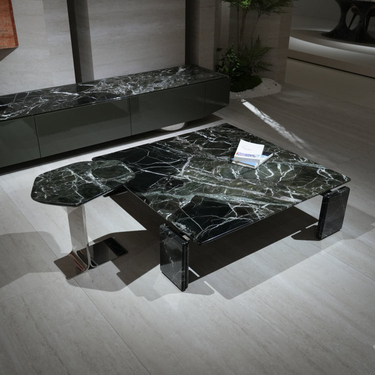 デザイナーズ 大理石センターテーブル ダークグリーン×ブラック 天然石モダン リビングテーブル jrjj-8598