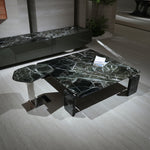 デザイナーズ 大理石センターテーブル ダークグリーン×ブラック 天然石モダン リビングテーブル jrjj-8598