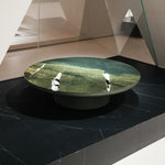デザイナーズ 大理石ローテーブル ダークグリーン 天然石ラグジュアリー 円形モダンリビングテーブル jrjj-8699