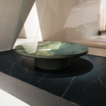 デザイナーズ 大理石ローテーブル ダークグリーン 天然石ラグジュアリー 円形モダンリビングテーブル jrjj-8699