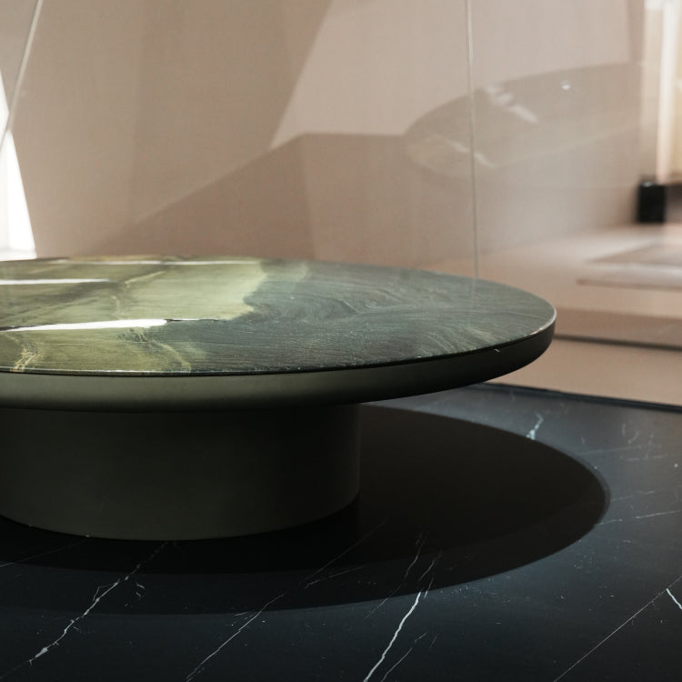 デザイナーズ 大理石ローテーブル ダークグリーン 天然石ラグジュアリー 円形モダンリビングテーブル jrjj-8699