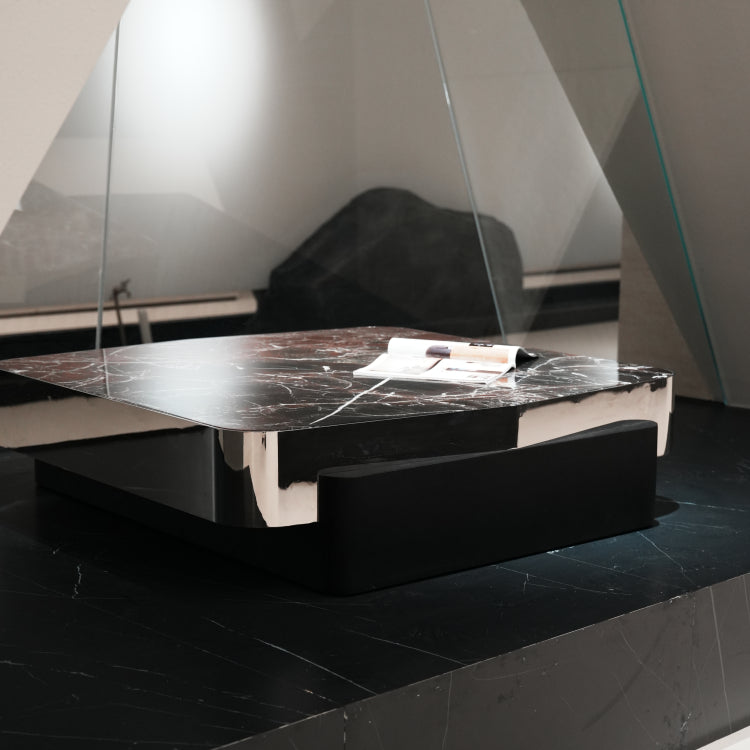 デザイナーズ 大理石ローテーブル ダークレッド×ブラック センターテーブル 高級ラグジュアリー リビングテーブル110cm jrjj-8653