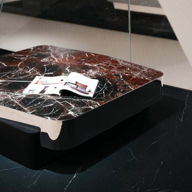 デザイナーズ 大理石ローテーブル ダークレッド×ブラック センターテーブル 高級ラグジュアリー リビングテーブル110cm jrjj-8653