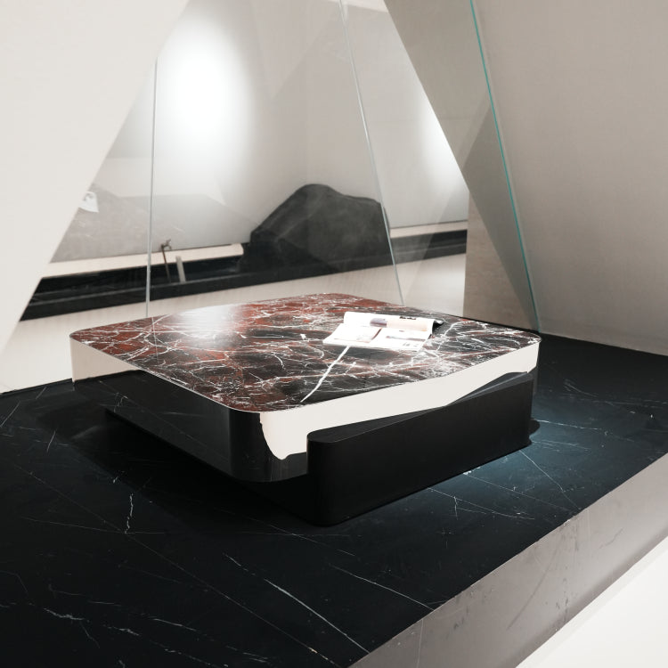 デザイナーズ 大理石ローテーブル ダークレッド×ブラック センターテーブル 高級ラグジュアリー リビングテーブル110cm jrjj-8653