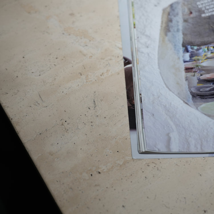 デザイナーズ トラバーチン ローテーブル ナチュラルベージュ センターテーブル 天然石モダン 組み合わせリビングテーブル120cm×90cm jrjj-8573