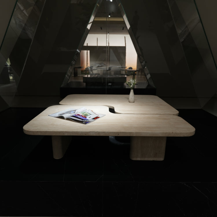 デザイナーズ トラバーチン ローテーブル ナチュラルベージュ センターテーブル 天然石モダン 組み合わせリビングテーブル120cm×90cm jrjj-8573