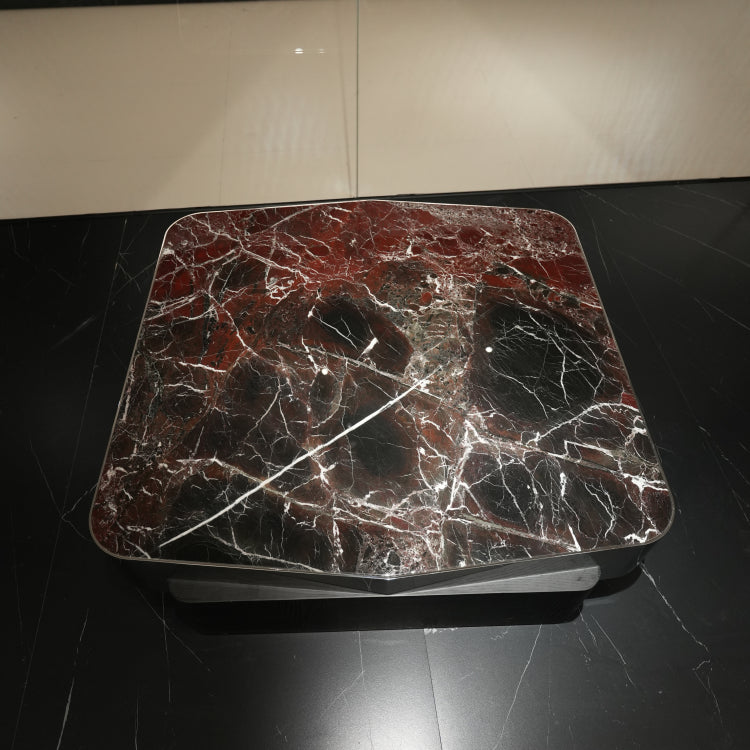 デザイナーズ 大理石センターテーブル ダークレッド×ブラック 高級ラグジュアリー リビングテーブル jrjj-8555