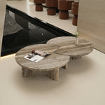 デザイナーズ トラバーチン ローテーブル センターテーブル 天然石グレージュモダン 組み合わせリビングテーブル ラグジュアリーデザイン90cm jrjj-8575