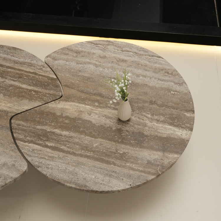 デザイナーズ トラバーチン ローテーブル センターテーブル 天然石グレージュモダン 組み合わせリビングテーブル ラグジュアリーデザイン90cm jrjj-8575