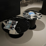 デザイナーズ 大理石ローテーブル 天然石ブラック&ホワイトモダン 丸テーブルセット ラグジュアリーインテリア80cm 60cm jrjj-8689