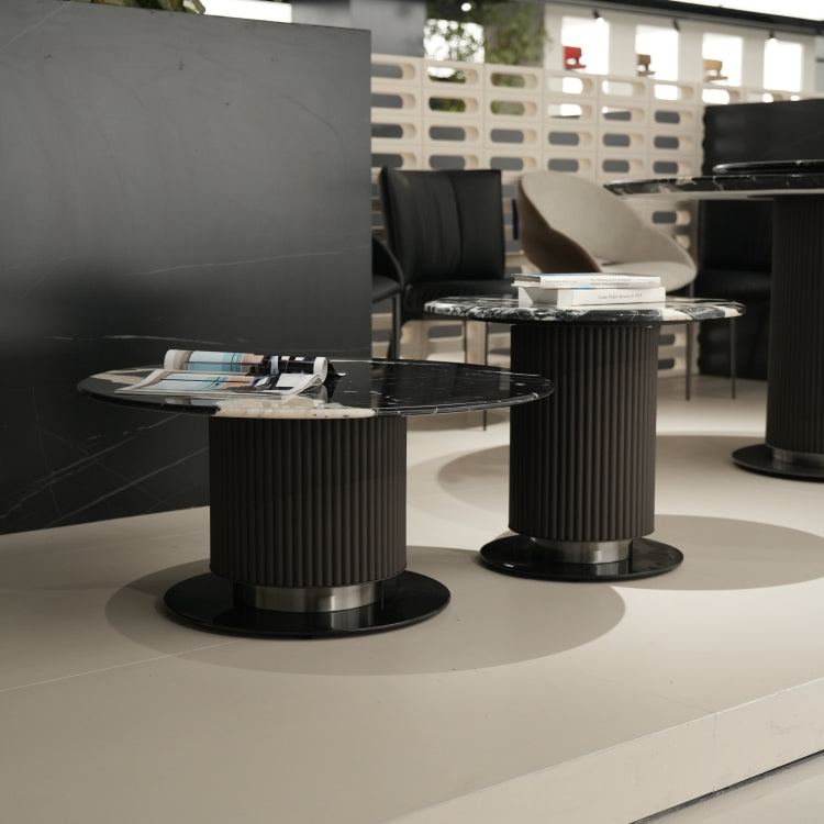 デザイナーズ 大理石ローテーブル 天然石ブラック&ホワイトモダン 丸テーブルセット ラグジュアリーインテリア80cm 60cm jrjj-8689