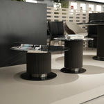 デザイナーズ 大理石ローテーブル 天然石ブラック&ホワイトモダン 丸テーブルセット ラグジュアリーインテリア80cm 60cm jrjj-8689