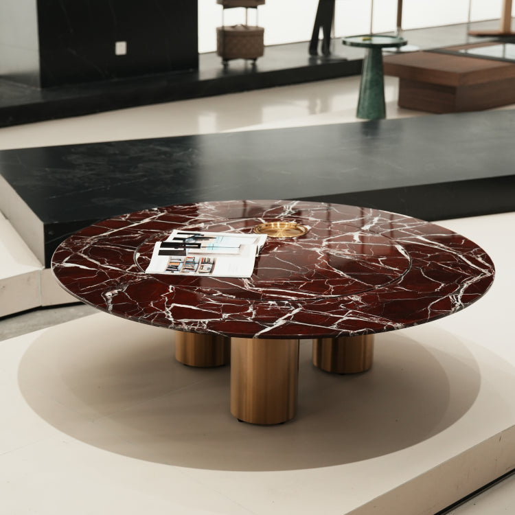 デザイナーズ 大理石センターテーブル 深紅マーブル×金属脚 ラグジュアリーモダン 丸ローテーブル120cm jrjj-8617