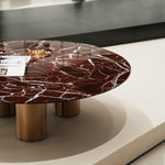 デザイナーズ 大理石センターテーブル 深紅マーブル×金属脚 ラグジュアリーモダン 丸ローテーブル120cm jrjj-8617