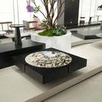 デザイナーズ 大理石ローテーブル ブラックウッド×ホワイトストーン 高級モダンセンターテーブル110cm jrjj-8576