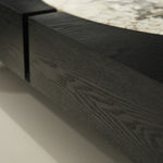 デザイナーズ 大理石ローテーブル ブラックウッド×ホワイトストーン 高級モダンセンターテーブル110cm jrjj-8576