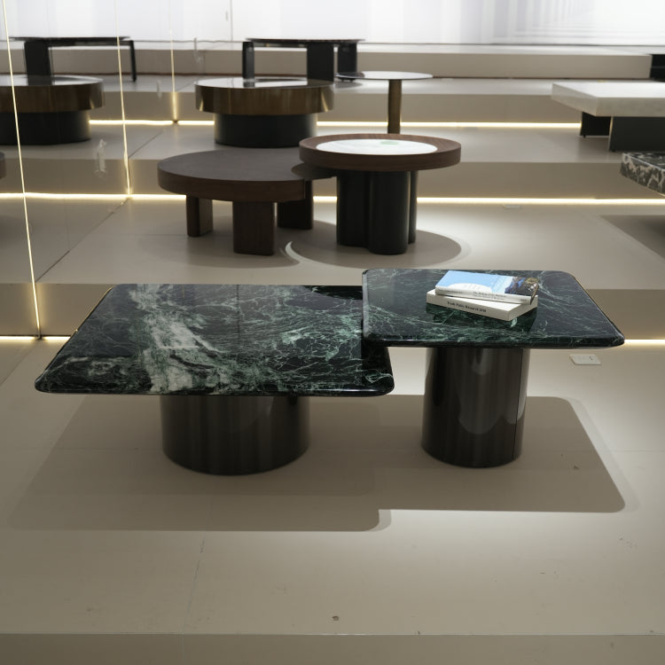 デザイナーズ 大理石ローテーブル 高級グリーンストーン モダンラグジュアリー センターテーブル80cm jrjj-8506