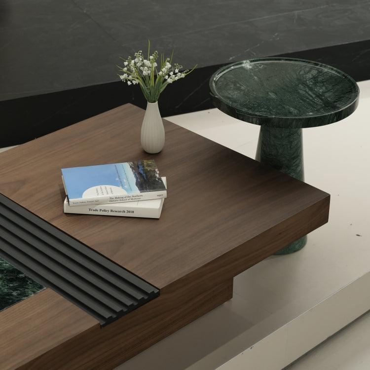 デザイナーズ 大理石ローテーブル ウォールナット×グリーンストーン 高級モダンセンターテーブル135cm×75cm jrjj-8535