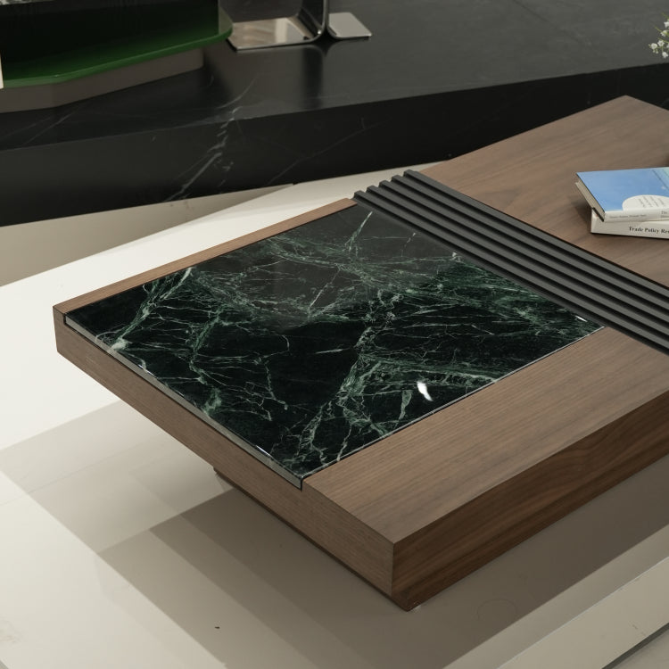 デザイナーズ 大理石ローテーブル ウォールナット×グリーンストーン 高級モダンセンターテーブル135cm×75cm jrjj-8535