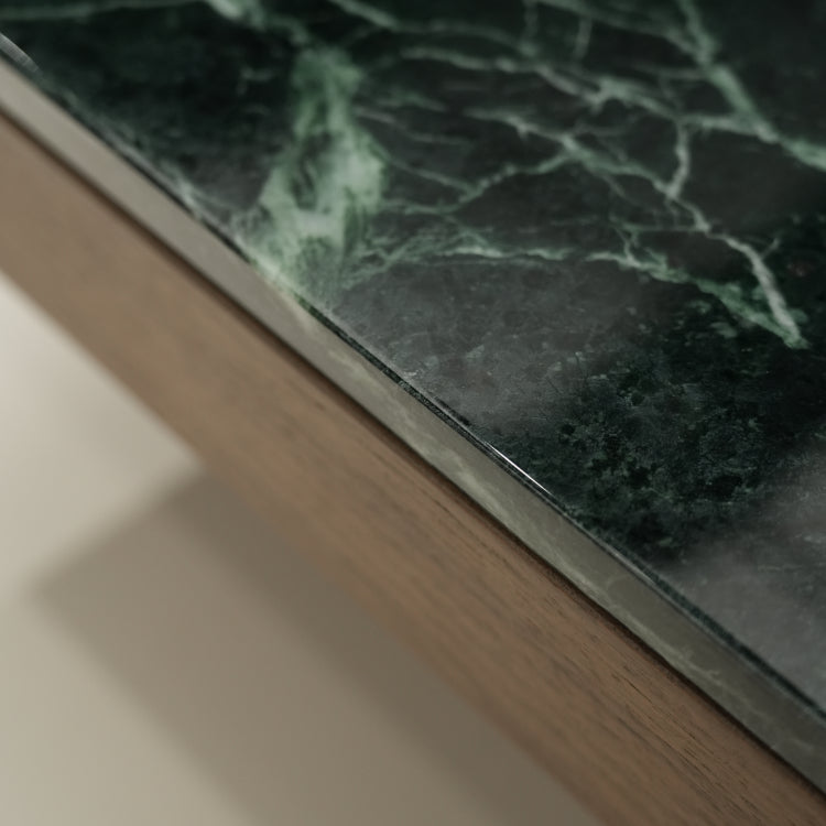 デザイナーズ 大理石ローテーブル ウォールナット×グリーンストーン 高級モダンセンターテーブル135cm×75cm jrjj-8535