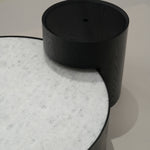 デザイナーズ 大理石ローテーブル モダンラグジュアリー ホワイトストーン×ブラックベース 円形センターテーブル90cm 40cm jrjj-8508