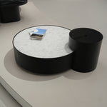 デザイナーズ 大理石ローテーブル モダンラグジュアリー ホワイトストーン×ブラックベース 円形センターテーブル90cm 40cm jrjj-8508