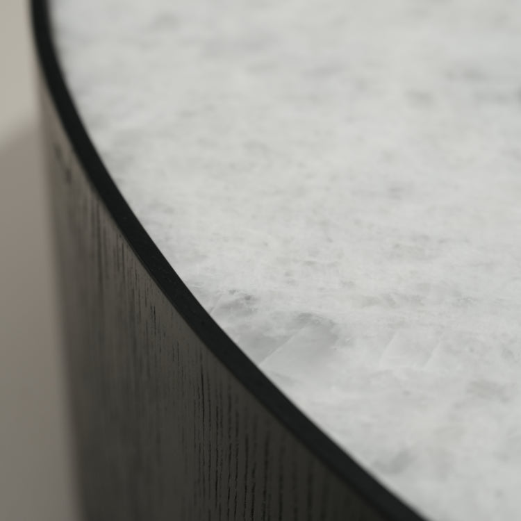 デザイナーズ 大理石ローテーブル モダンラグジュアリー ホワイトストーン×ブラックベース 円形センターテーブル90cm 40cm jrjj-8508