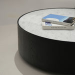 デザイナーズ 大理石ローテーブル モダンラグジュアリー ホワイトストーン×ブラックベース 円形センターテーブル90cm 40cm jrjj-8508