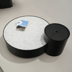 デザイナーズ 大理石ローテーブル モダンラグジュアリー ホワイトストーン×ブラックベース 円形センターテーブル90cm 40cm jrjj-8508