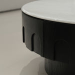 デザイナーズ 大理石ローテーブル モダンラグジュアリー ホワイトストーン×ブラックウッド 円形センターテーブル80cm 55cm jrjj-8683