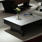 デザイナーズ 収納ローテーブル 微結晶ガラス天板 センターテーブル モダンラグジュアリー ホワイト×グレーカラー 130cm×70cm jrjj-8518