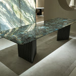 ラグジュアリー 天然大理石ダイニングテーブル ブルージェイド調天板 高級モダンインテリア リビング?ダイニング兼用 260cm×100cm jrjj-6634