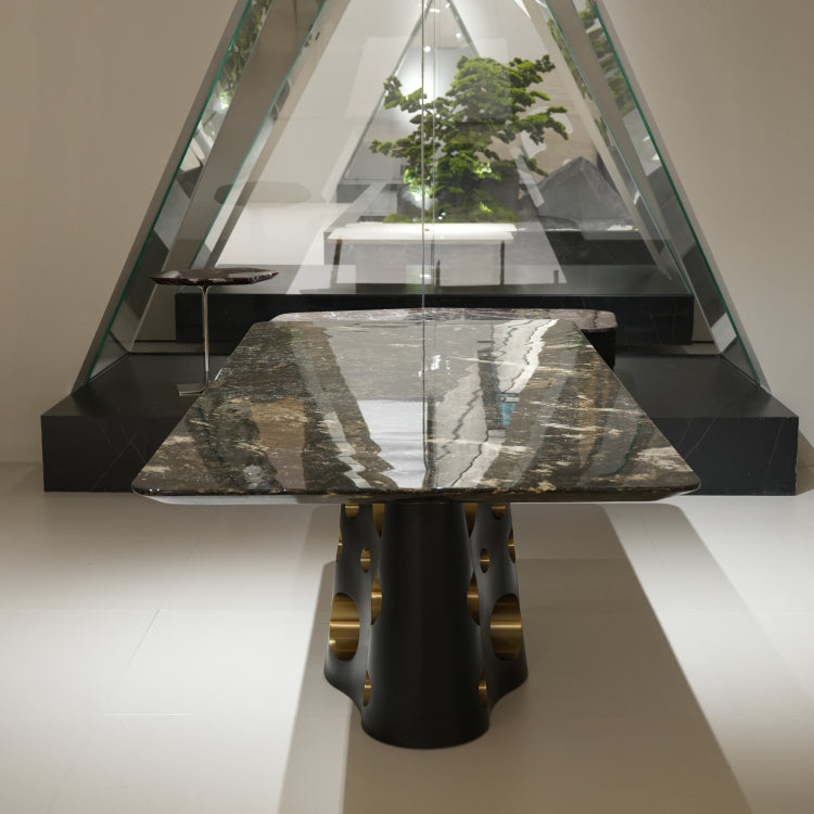 ラグジュアリー 天然大理石ダイニングテーブル 星空模様天板 高級モダンインテリア ブラックマーブル 食卓?リビング兼用 220cm×100cmjrjj-6605