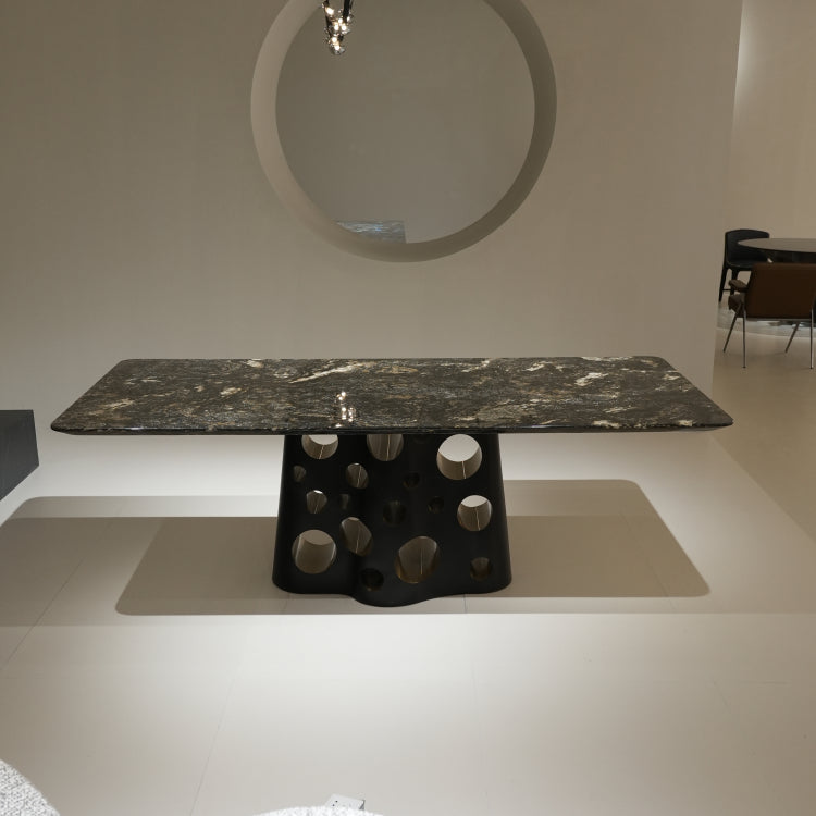 ラグジュアリー 天然大理石ダイニングテーブル 星空模様天板 高級モダンインテリア ブラックマーブル 食卓?リビング兼用 220cm×100cmjrjj-6605