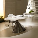 天然大理石ダイニングテーブルアイスホワイトマーブル オーバルテーブル 高級モダンデザイン オフィス?リビング兼用220cm×100cmjrjj-6622