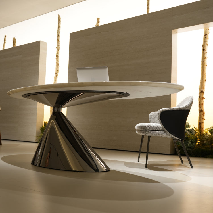 天然大理石ダイニングテーブルアイスホワイトマーブル オーバルテーブル 高級モダンデザイン オフィス?リビング兼用220cm×100cmjrjj-6622