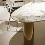 ラグジュアリー 天然大理石ダイニングテーブル アイスグレーブルー調天板 高級オーバルデザイン ゴールド脚 モダンインテリア220cm 240cm jrjj-696-kiseki