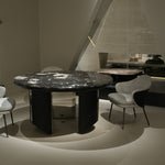 ラグジュアリー 天然大理石ダイニングテーブル ブルーブラック調天板 円形ブラックマーブル 高級モダンインテリア180cmjrjj-6809