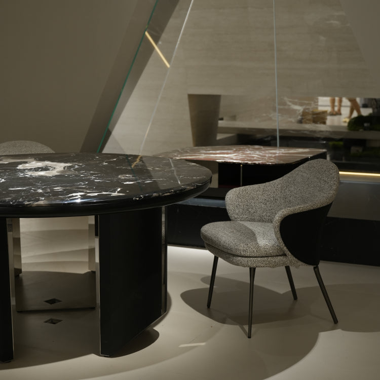 ラグジュアリー 天然大理石ダイニングテーブル ブルーブラック調天板 円形ブラックマーブル 高級モダンインテリア180cmjrjj-6809