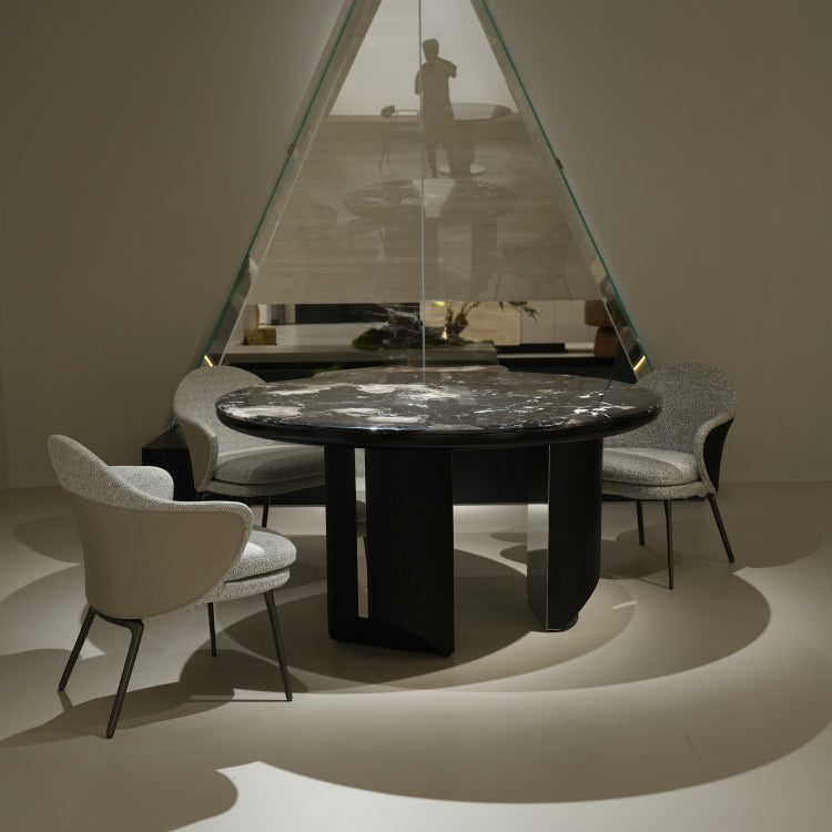 ラグジュアリー 天然大理石ダイニングテーブル ブルーブラック調天板 円形ブラックマーブル 高級モダンインテリア180cmjrjj-6809