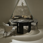 ラグジュアリー 天然大理石ダイニングテーブル ブルーブラック調天板 円形ブラックマーブル 高級モダンインテリア180cmjrjj-6809