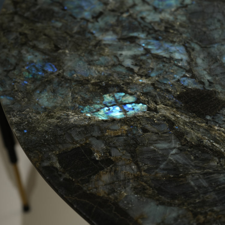 ラグジュアリー 天然大理石ダイニングテーブル ブルーグリーン調天板 円形モダンデザイン 高級インテリアダイニング130cm jrjj-6627