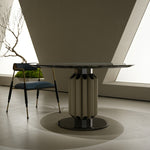 ラグジュアリー 天然大理石ダイニングテーブル ブルーグリーン調天板 円形モダンデザイン 高級インテリアダイニング130cm jrjj-6627